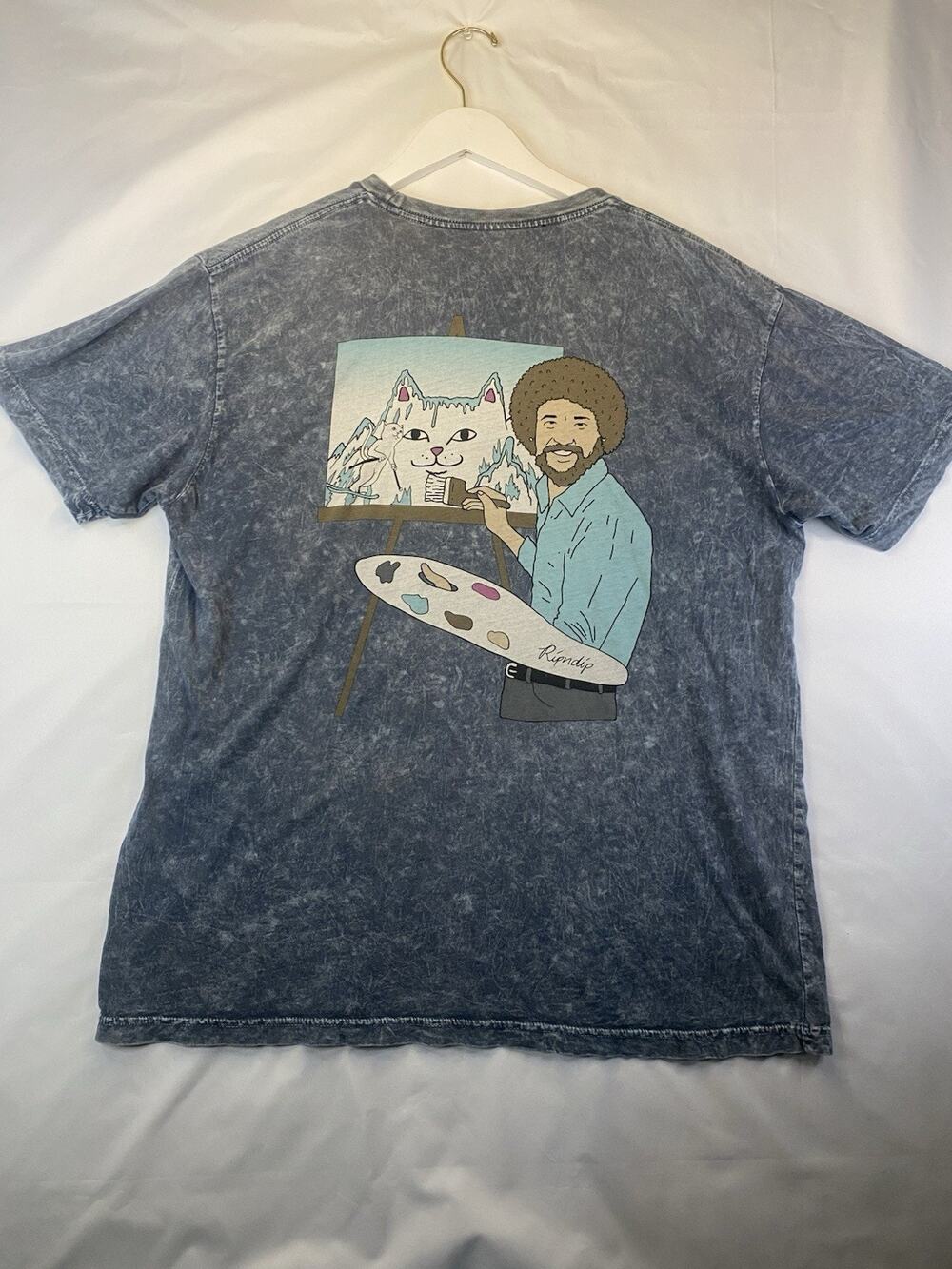 RIPNDIP Men's XL Gray Double-Sided Cat Art Graphic Logo Crew Neck T-Shirt